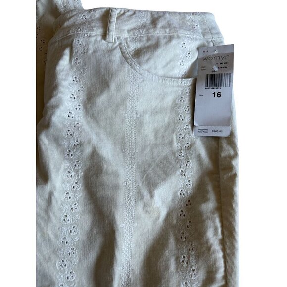 Womyn Pants Women's Thin Corduroy Size 16 Eyelet Cutouts 5 Pocket Cream NEW - Picture 5 of 10